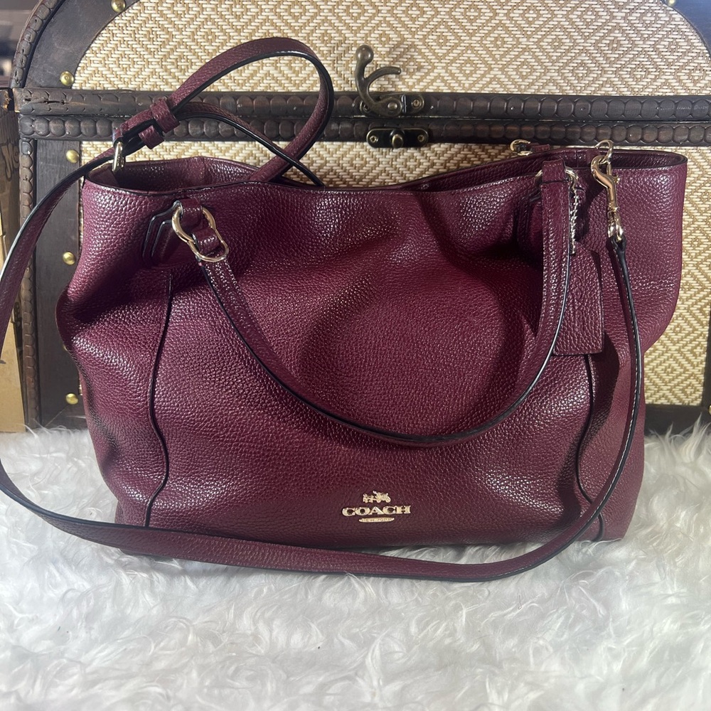 Coach Burgundy Leather 2 Way Convertible Shoulder Bag Satchel Handbag Purse